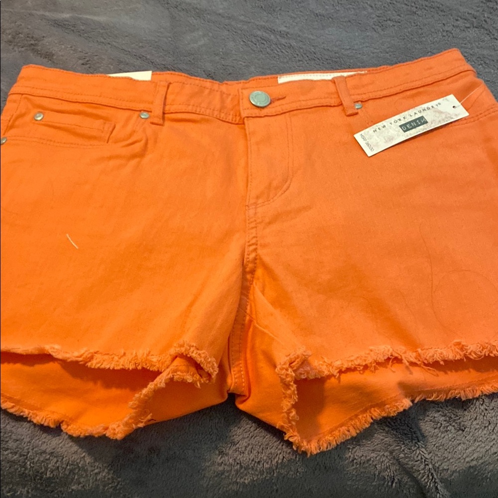 New York Laundry Orange Jean Shorts Frayed Hem